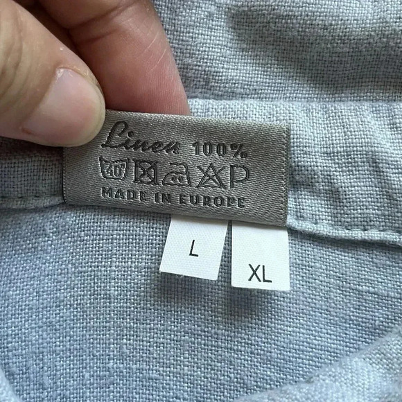Sand Snow 100% Stonewashed Linen Long Sleeve Shirt Blue L/XL Seashell Buttons - Picture 13 of 14